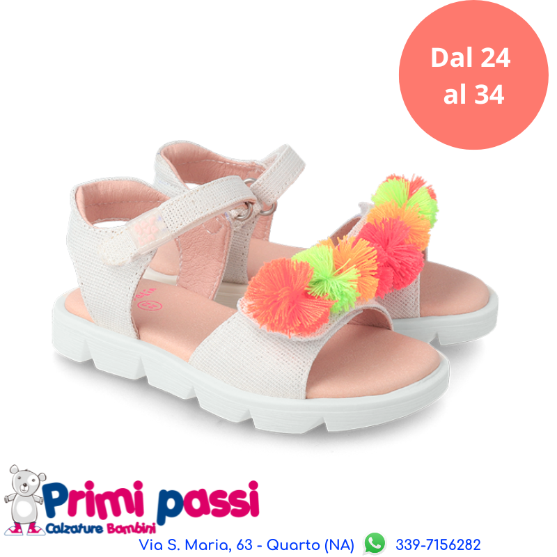 White sandal Colored pom-poms