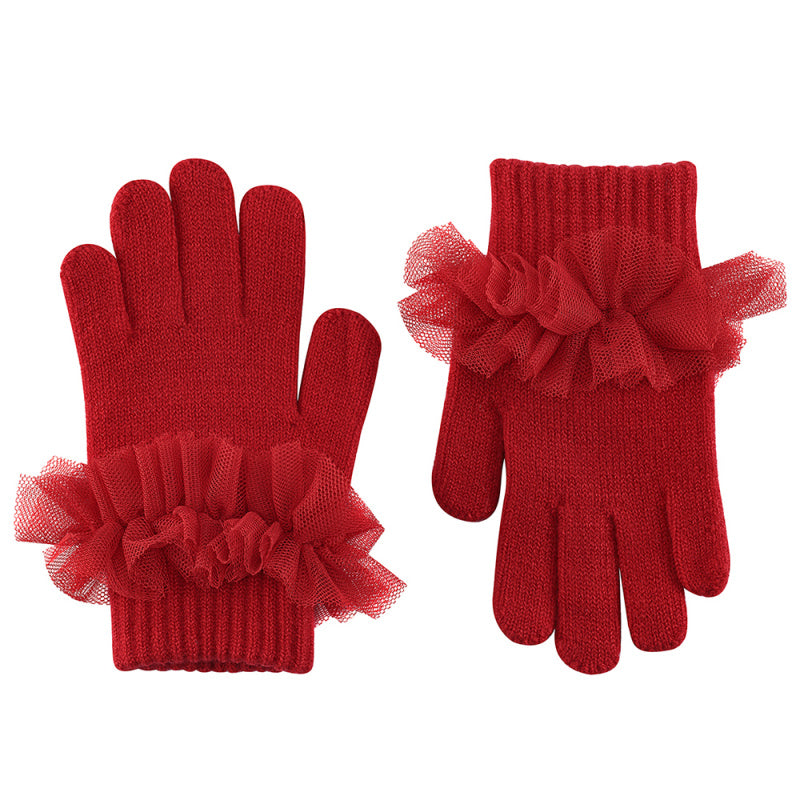 Tulle Ruffle Gloves - Red