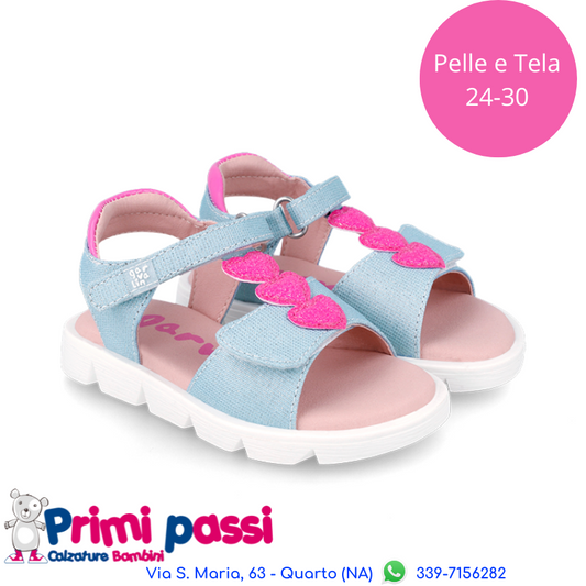 Sandalo jeansato cuori fucsia