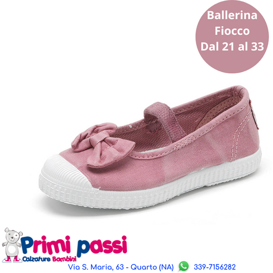 Ballerina Tela - Rosa Antico con Fiocco