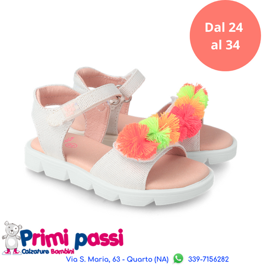 White sandal Colored pom-poms