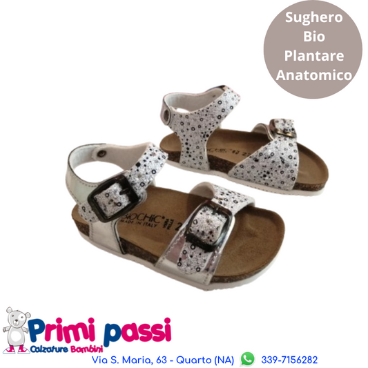 Sandalo Sughero Pelle Argento e Glitter