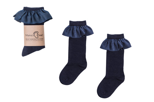 High socks with ruffles - Blue