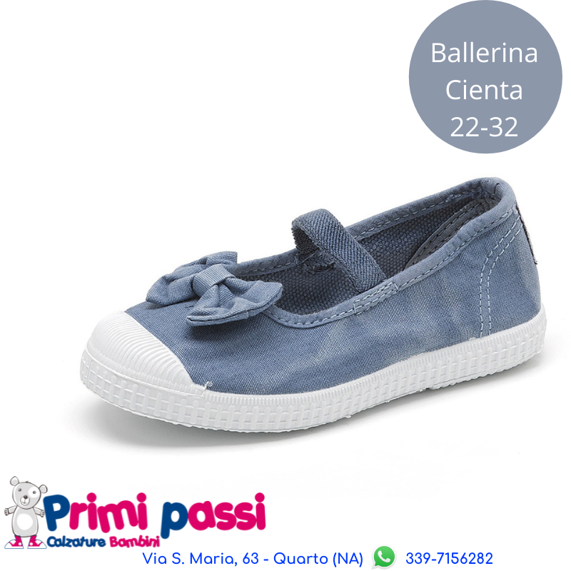 Ballerina Tela - Blu con Fiocco