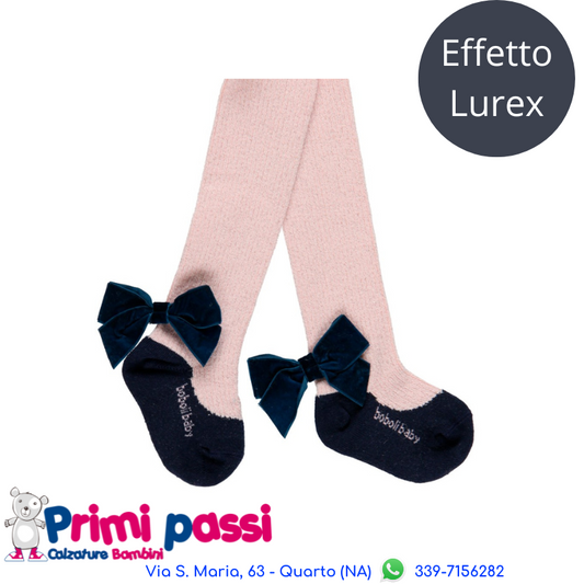 Pink lurex tights with blue bow