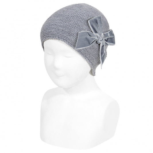 Velvet Bow Hat - Grey