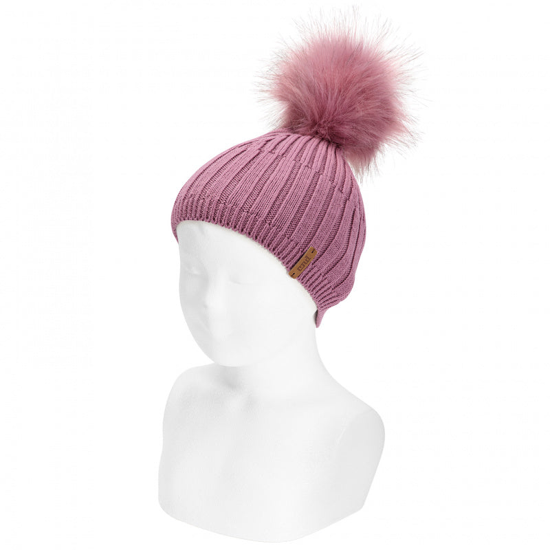 Cappello a costine e PomPom - Rosa