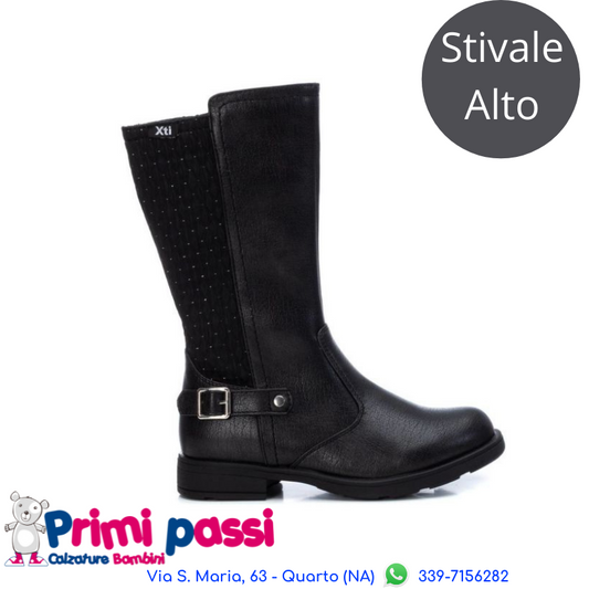 Stivale Pelle Nera Trapuntato